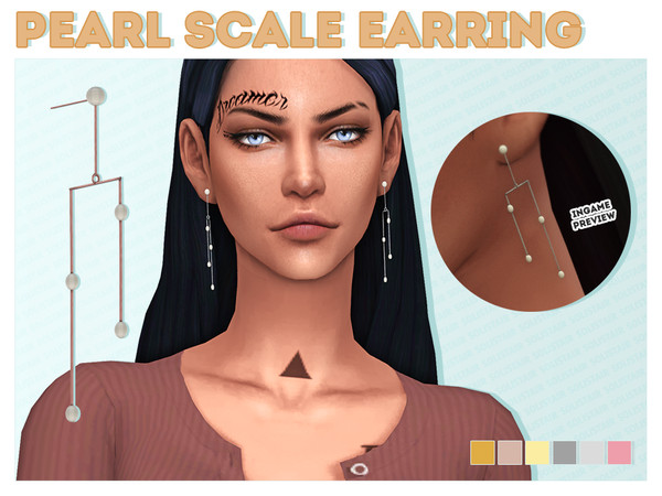 Sims 4 — Pearl Scale Earring by Solistair — Elegant pearl earring in the style of a scale. Comes in 6 different colours