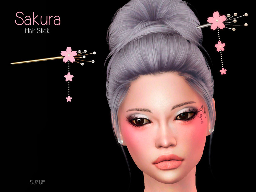 The Sims Resource Sakura Hair Stick Left Side