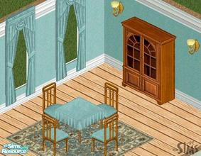 Sims 1 — Sedona Dining Room by CactusWren — Includes: Rug, China Cabinet, Table, Chair, Wall Lamp, Drape