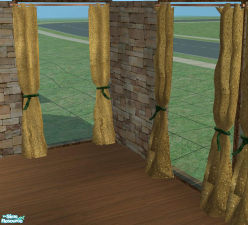 Sims 2 — CopperWire  LivingRoom Curtain1 by openhousejack — a gold curtain with copper rod