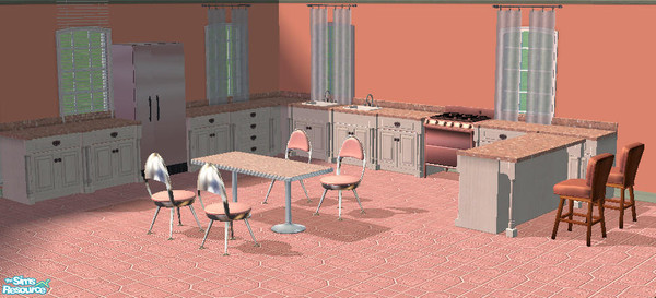 Sims 2 — Rose Colored Kitchen by RockinRobin — Bright, sunshiney kitchen for your sims. Set includes-fridge, stove,