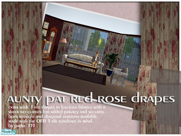 Sims 2 — 3-tile Curtain - #397989 Recolor by Padre — Red Rose 3-tile wide curtain, floor to ceiling, designed to cover