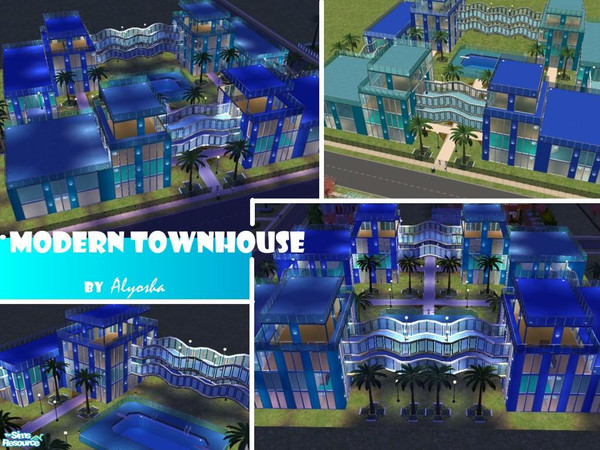 Sims 2 — Modern Townhouse by Alyosha — My 3rd in my modern housing series. 4 houses and 1 main puul, all connected by
