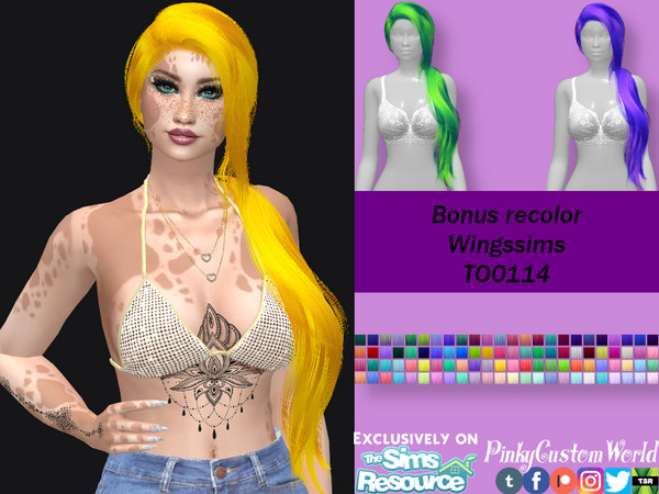 Sims 4 — Bonus Retexure of TO 0114 hair by Wingssims by PinkyCustomWorld — - Recolor in 96 different colors - Custom