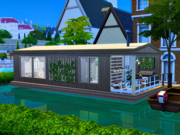 Sims 4 — River Houseboat | Netherlands by MichaelaCreates — A small houseboat on the river inspired by typical houseboats