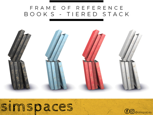 Sims 4 — Frame of Reference - books tiered by simspaces — Part of the Frame of Reference set -- a simple tiered stack of