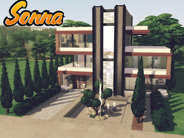 Sims 4 — Sonna by GenkaiHaretsu — Modern S-shape house for big family.