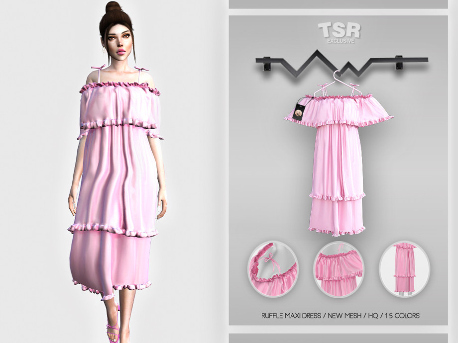 The Sims Resource Ruffle Maxi Dress Bd464