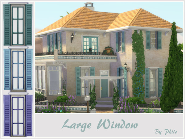 Sims 4 — Garance Large Window by philo — Base game traditional large window in 3 colors of Provence.