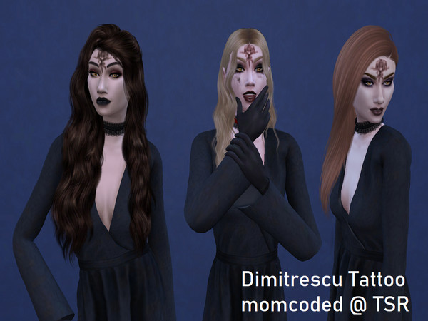Sims 4 — Dimitrescu Tattoo by momcoded — The Dimitrescu's daughters' forehead tattoo as seen in Resident Evil 8. Skin
