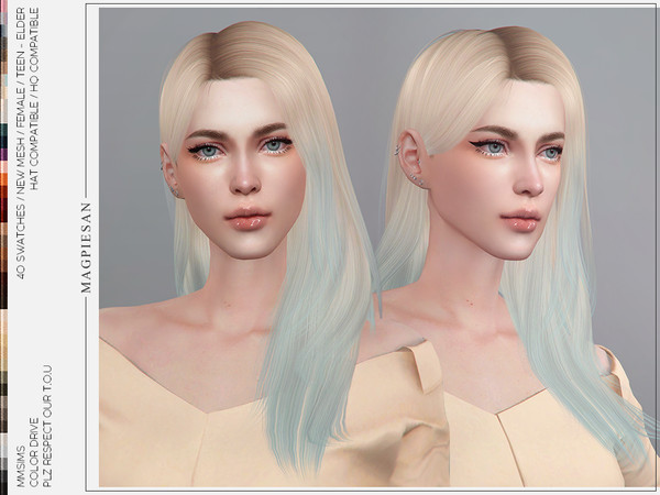 Sims 4 — [PATREON] Color Drive Hair by magpiesan — MM's female male hair - New mesh (all lods) - Female / Teen to Elder -