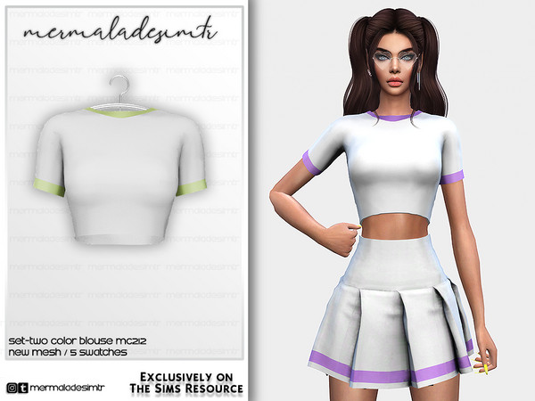 Sims 4 — Set- Two Color Blouse MC212 by Mermalade — New Mesh 5 Swatches All Lods Teen to Elder For Female