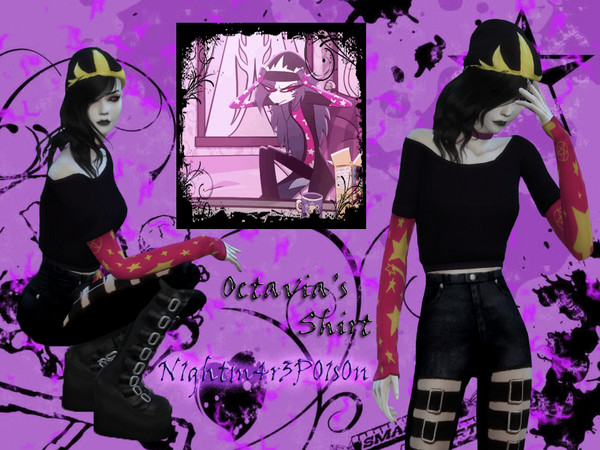 Sims 4 — Octavia's Shirt [CITY LIVING NEEDED] by N1ghtm4r3P01s0n — Wanted to create a Sim of Octavia from Helluva Boss?