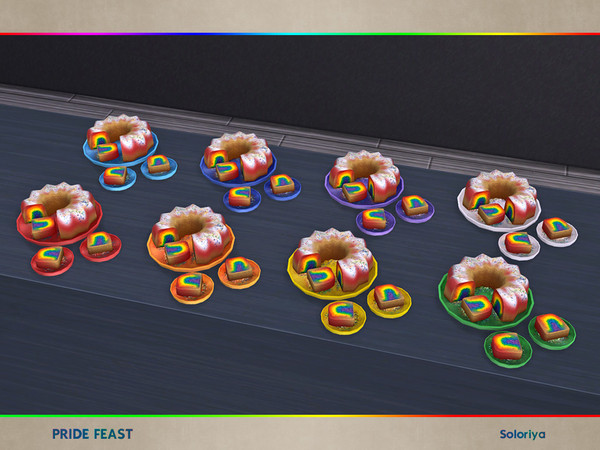 Sims 4 — Pride Feast. Bundt Cake by soloriya — Decorative bundt cake. Part of Pride Feast set. 8 color variations.