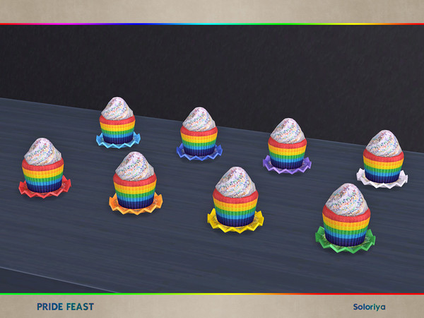 Sims 4 — Pride Feast. Cupcake, v2 by soloriya — Decorative cupcake. Part of Pride Feast set. 8 color variations.