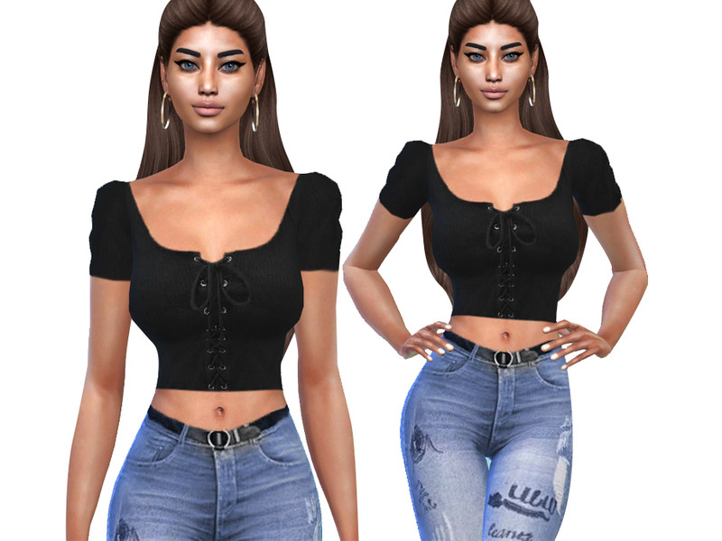 The Sims Resource - Black Casual Crop Tops