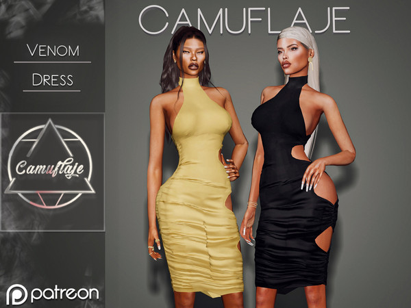 Sims 4 — [PATREON] Venom - Dress *Early Access* by Camuflaje — Beautiful midi dress with gap details on the side * New