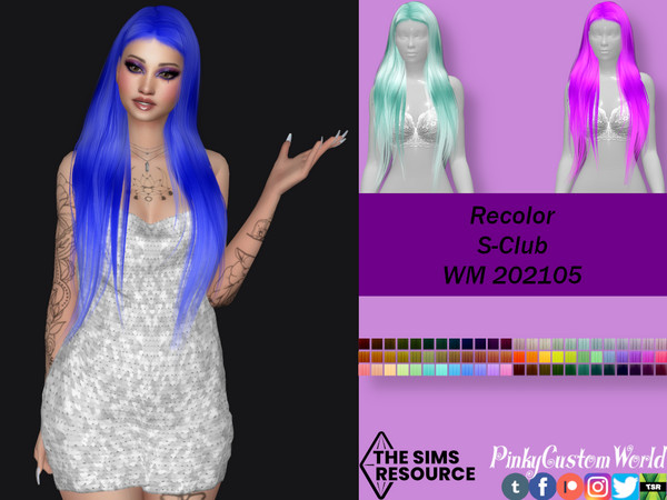 Sims 4 — Retexture of WM202105 hair by S-Club by PinkyCustomWorld — Long hairstyle for females in unnatural colors - 87