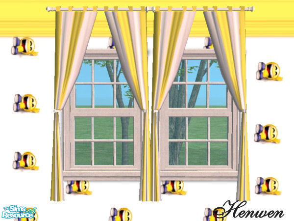 Sims 2 — Ultra Funky ROTFL Yellow Stripe by Henwen — The ultra funky drape in a yellow and white wide stripe.