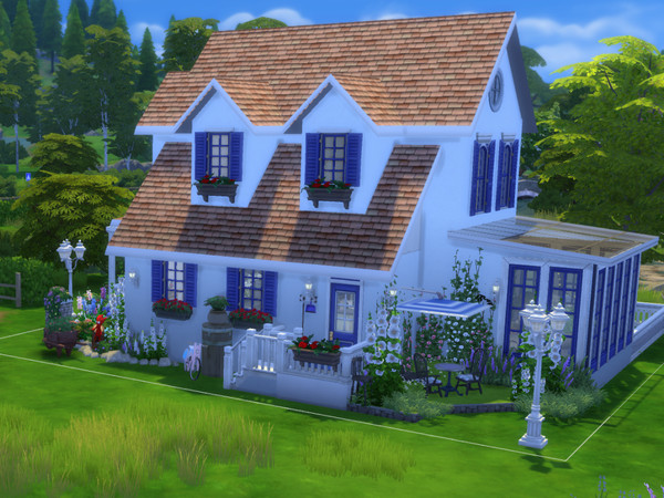 Sims 4 — Les Bleuets no cc by sgK452 — Small house in Windeburg, by the water on a 20x20 lot. For a couple with one