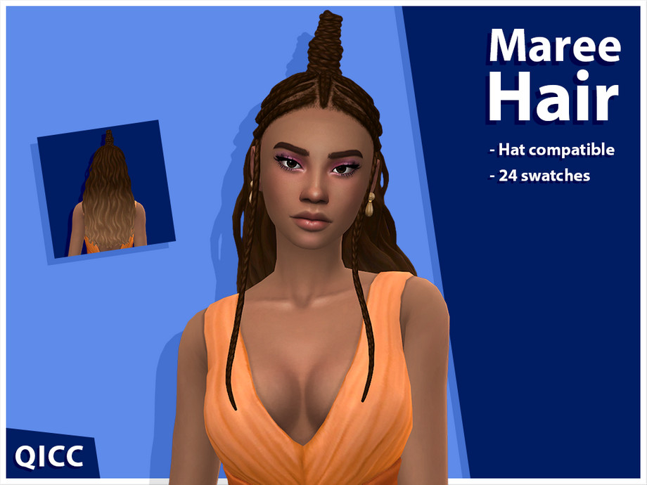 Sims 4 — Maree Hair (Patreon) by qicc — A half-up, half-down hairstyle with an intricate braided high bun. Inspired by