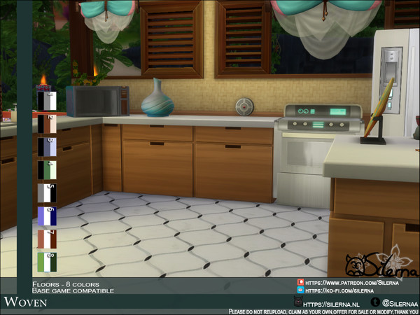 Sims 4 — Woven by Silerna — - Basegame compatible - Flooring - Tiles - 8 different colors - Please do not reupload, claim