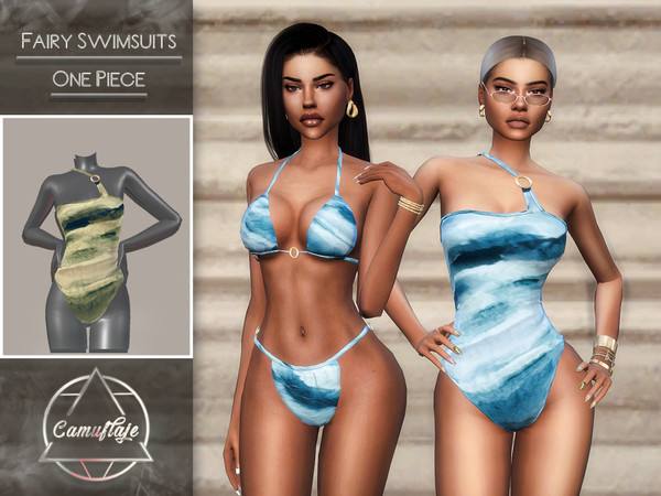 Sims 4 — Fairy Swimsuits - One Piece by Camuflaje — Swimsuits inspired by Pretty Little Thing brand in abstract print