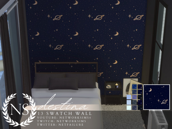 Sims 4 — Destina Wallpaper by networksims — Wallpaper with a space pattern in gold or silver, in 13 colour swatches.