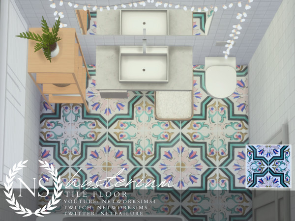 Sims 4 — Hysterium Tile Floor by networksims — A colourful patterned tile floor.