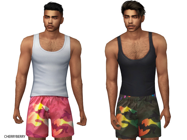 The Sims Resource - Rainbow Camouflage Shorts