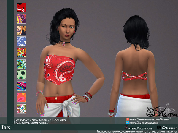 Sims 4 — Iris by Silerna — - Basegame compatible - New mesh - all Lods - Everyday/Party/Swimwear/Hot weather - Teen to