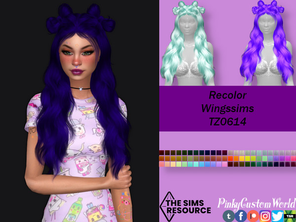 Sims 4 — Retexture of TZ 0614 hair by Wingssims by PinkyCustomWorld — Long wavy hair with cute bow buns, recolored in