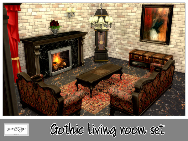 Sims 4 — Gothic Living room recolor by so87g — - Gothic Chandelier: cost 100$, you can find it in Light (Ceiling),