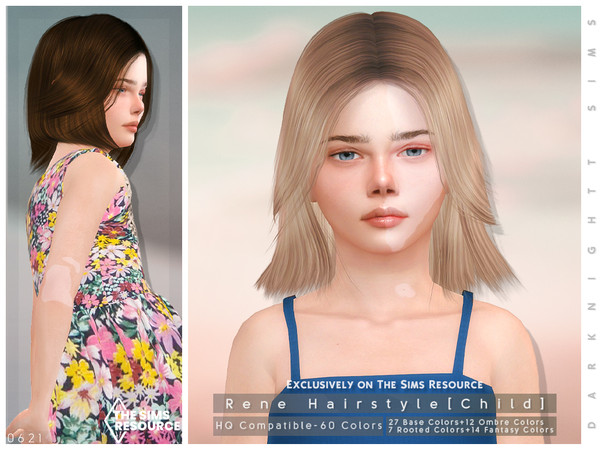 Sims 4 — Rene Hairstyle [Child] by DarkNighTt — Rene Hairstyle comes with 60 colors for kids. 60 colors (27 Base