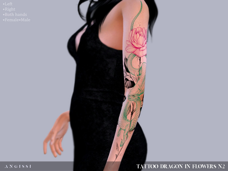 Tattoo tagged with: blackw, dragon, flower, pink, thigh | inked-app.com