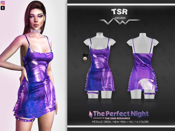 Sims 4 — [The Perfect Night] Metallic Dress BD489 by busra-tr — 16 colors Adult-Elder-Teen-Young Adult For Female Custom