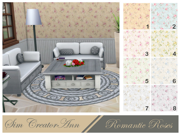 Sims 4 — Romantic Roses Wallpaper by Sim_Creator_Ann — A lovely romantic roses wallpaper, in 3 wall heights, comes in 8