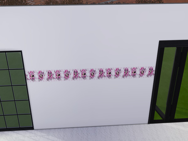 Sims 4 — Minnie's Eden by Ninkerbell19 — white wallpaper with pink minnie mouse border in 3 sizes.