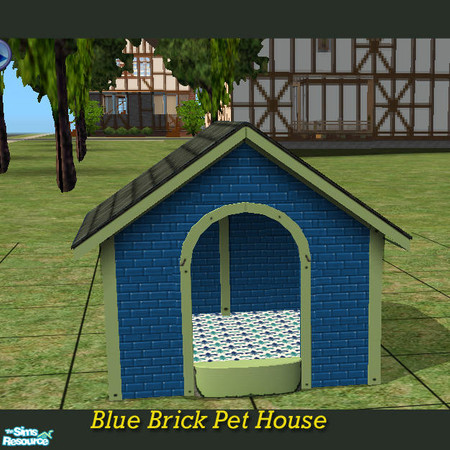 Sims 2 — Brick and Lumber Pet Houses - Blue Brick by jmm8220 — Here is a blue brick Dog House.