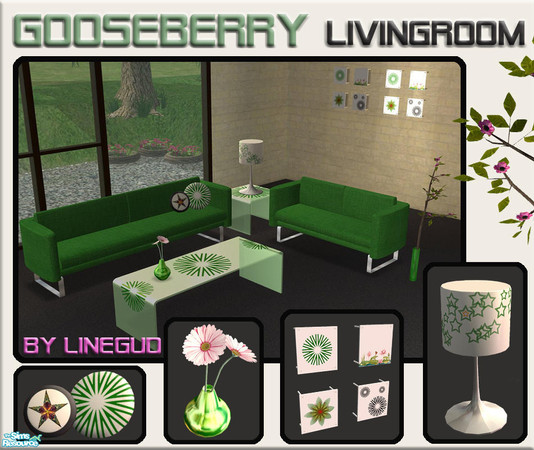 Sims 2 — Gooseberry Livingroom by linegud — This set is a recolor set of my Blackberry living room set, so those meshes