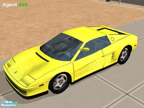 Sims 2 — Racecar Yellow Ferrari Testarosa by Agent420 — A Ferrari Testarossa in Racecar Yellow. MESH by the talented