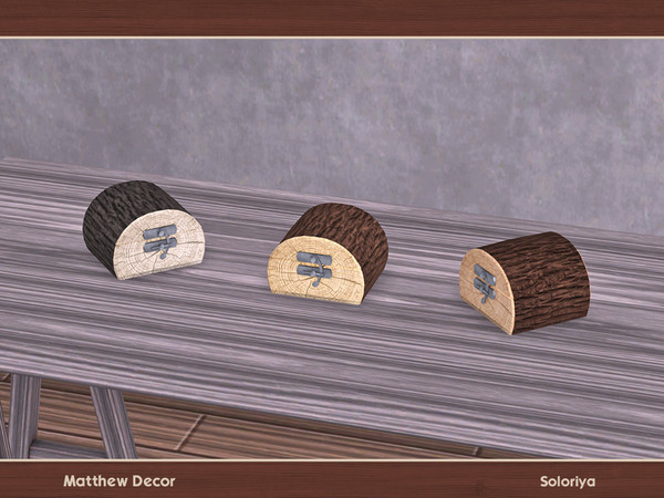 Sims 4 — Matthew Decor. Round Box by soloriya — Round wooden box. Part of Matthew Decor set. 3 color variations.