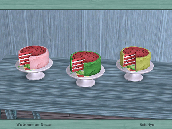 Sims 4 — Watermelon Decor. Cake, v1 by soloriya — Decorative cake. Part of Watermelon set. 3 color variations. Category: