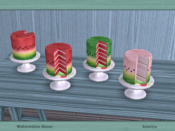Sims 4 — Watermelon Decor. Cake, v2 by soloriya — Decorative cake. Part of Watermelon set. 3 color variations. Category: