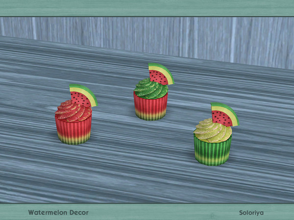 Sims 4 — Watermelon Decor. Cupcake by soloriya — Decorative cupcake. Part of Watermelon set. 3 color variations.
