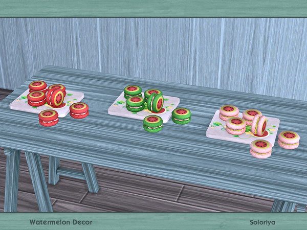 Sims 4 — Watermelon Decor. Macarons by soloriya — Decorative macarons. Part of Watermelon set. 3 color variations.