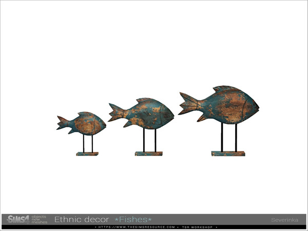 Sims 4 — Ethnic decor - fishes v01 Blue by Severinka_ — Table wood sculpture v01 'Blue fishes' From the set 'Ethnic