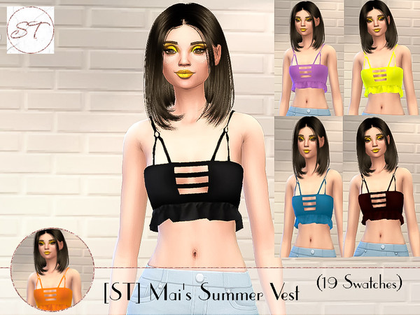Sims 4 — [ST] Mai's Summer Vest (MESH NEEDED) by SugaredTerror — Mai's Summer Vest in 19 different colours.