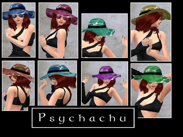 Sims 4 — Sunhat by Psychachu — (8 swatches) - bright, cool, fashionable sun hat! 