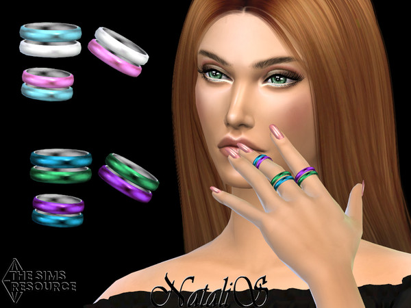 Sims 4 — Multicolor enamel tiny rings by Natalis — Multicolor enamel tiny rings. Bright summer colors. 5 color options.